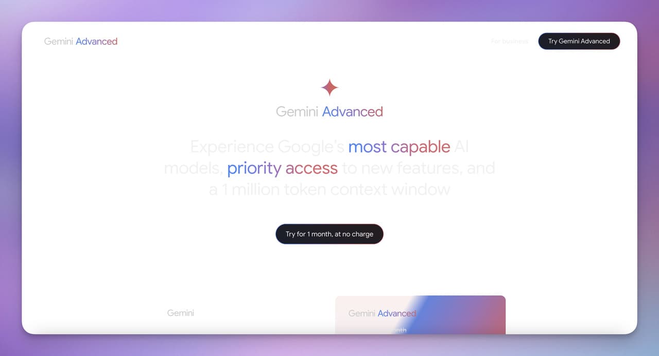 the official page of Gemini Advanced