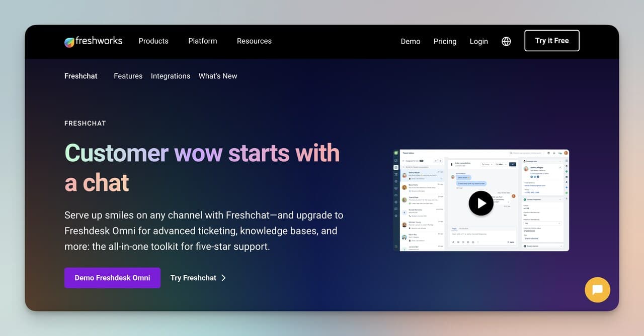 the Freshchat homepage