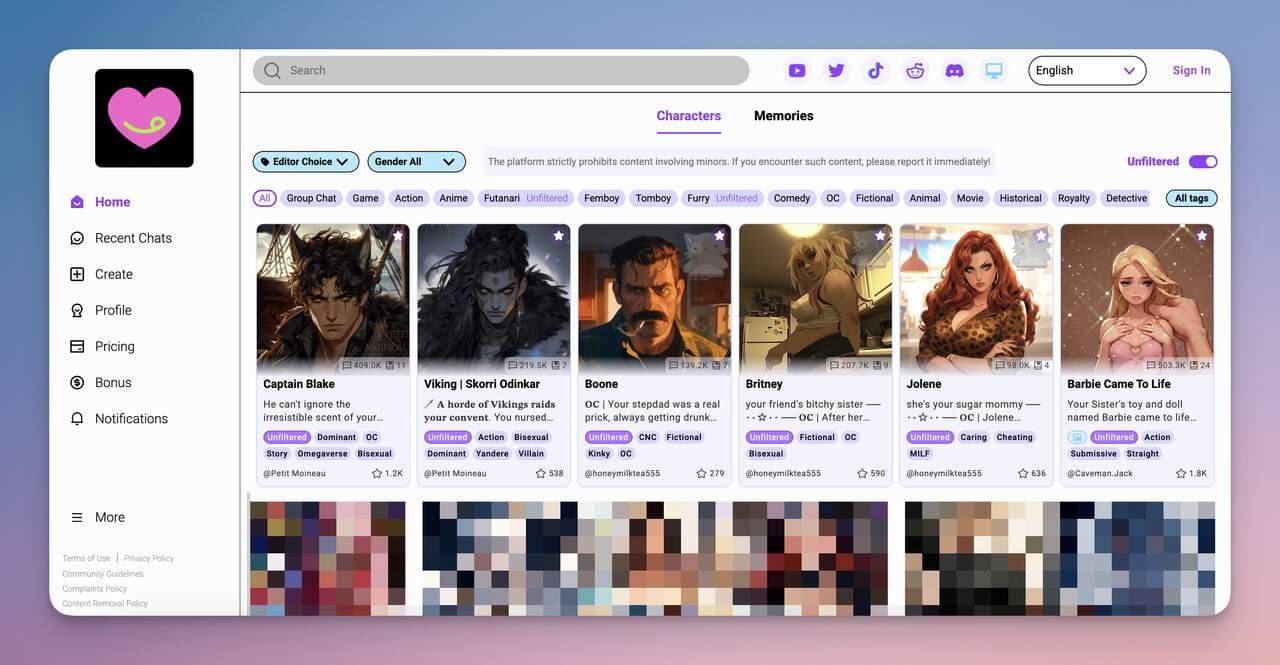 Crushon AI homepage