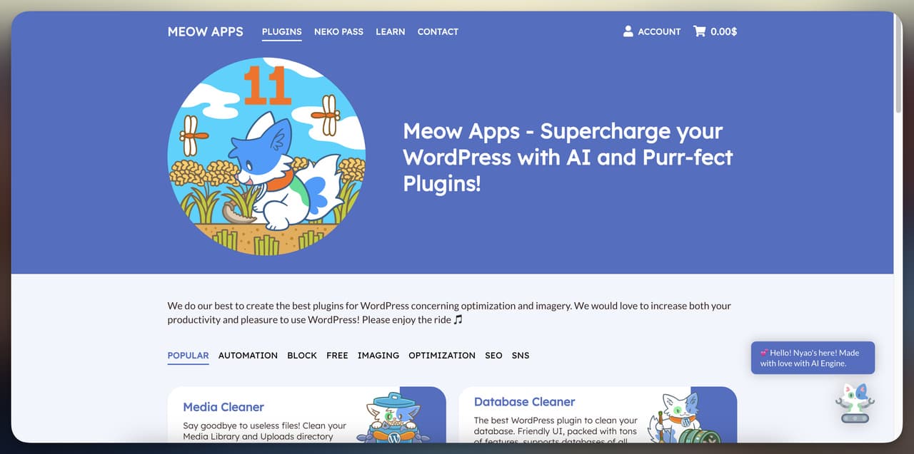 Meow Apps AI Engine WordPress plugin landing page