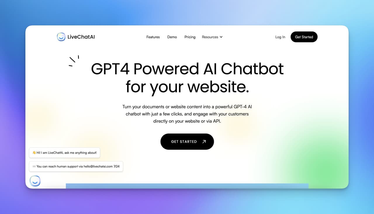 the homepage of LiveChatAI which is an AI-powered chatbot