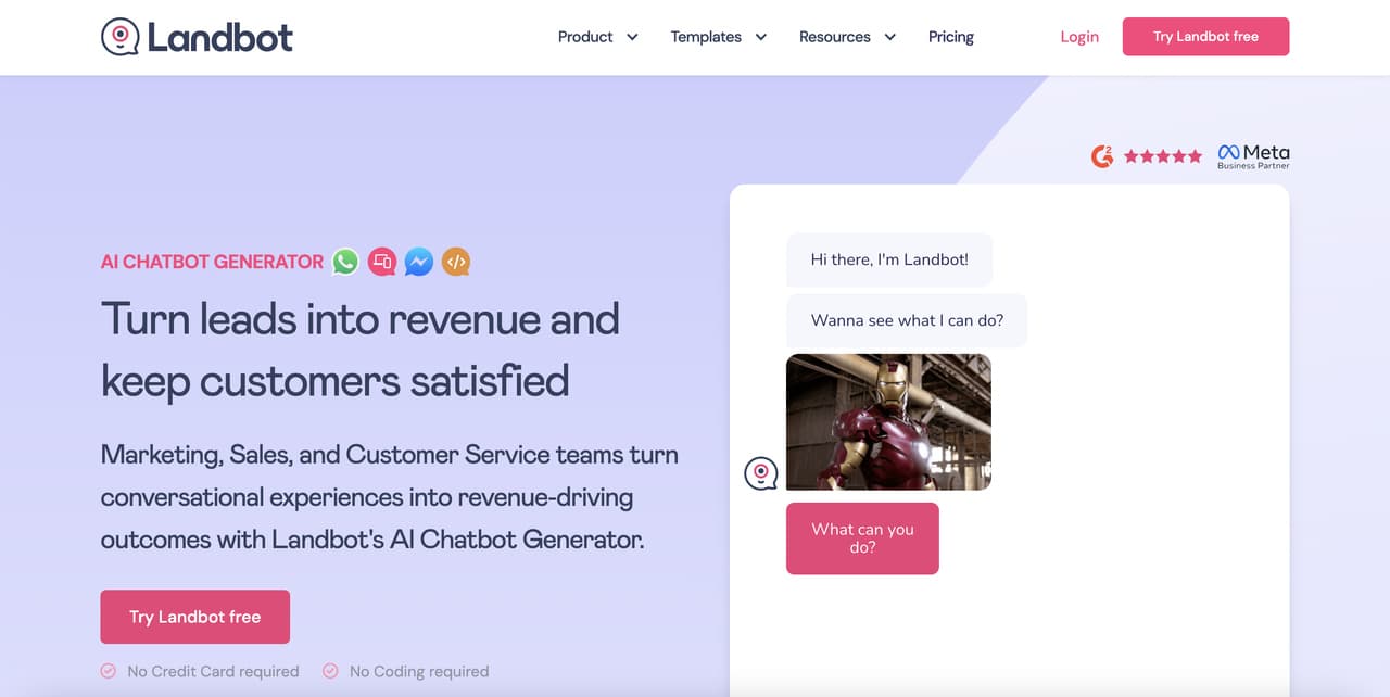Landbot's homepage view