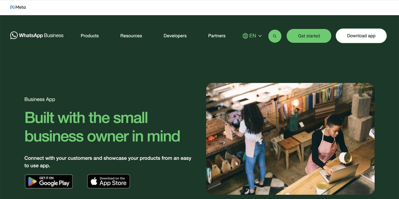the homepage of WhatsApp Business