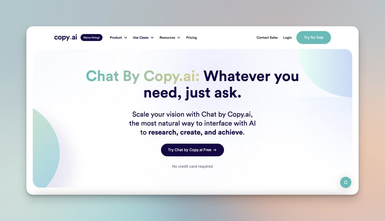Chat by Copy.ai page of Copy.ai website with clear appearance