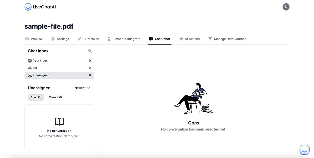Chat Inbox of AI bot