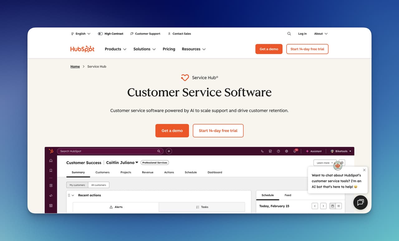 HubSpot Service Hub CRM-connected customer support and help desk software