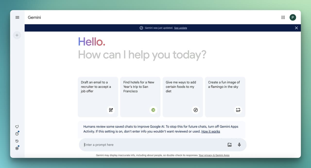 Google Gemini chat view