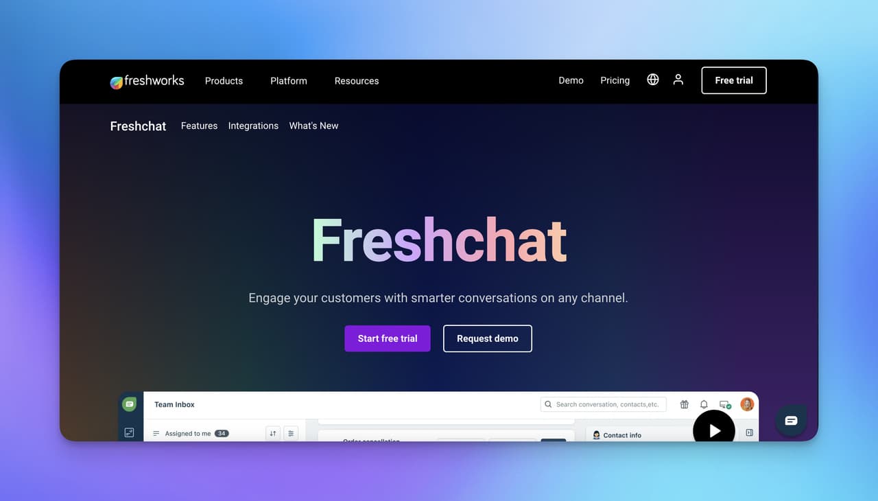 the homepage of Freshchat which is a production of Freshworks