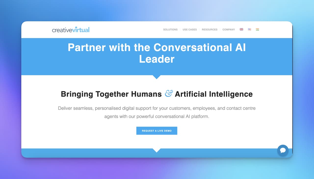 the homepage of Creative Virtual which is a Wonderchat alternative