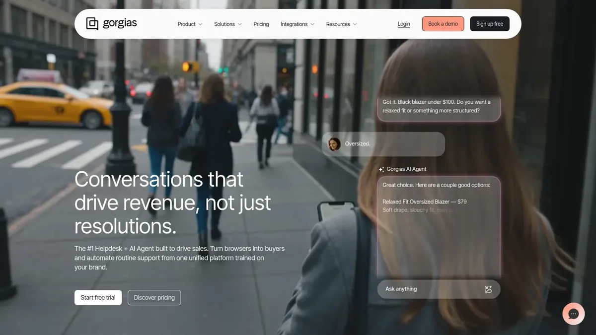Gorgias homepage showing ecommerce helpdesk and AI customer support built for Shopify stores in 2026
