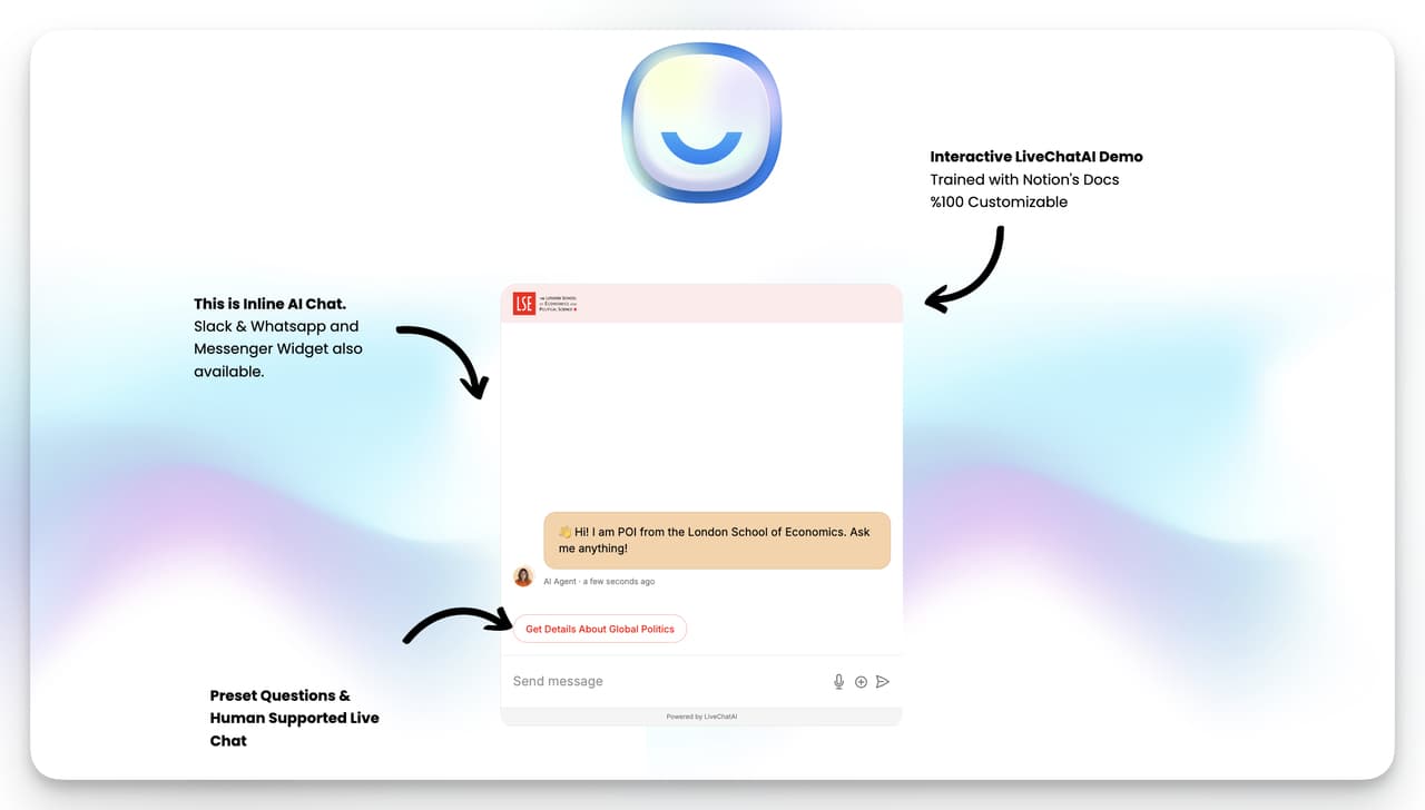 LiveChatAI’s Education AI, for student queries.