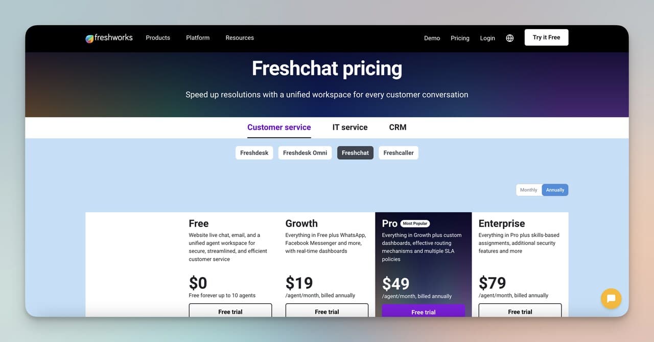 the pricing of Freshchat