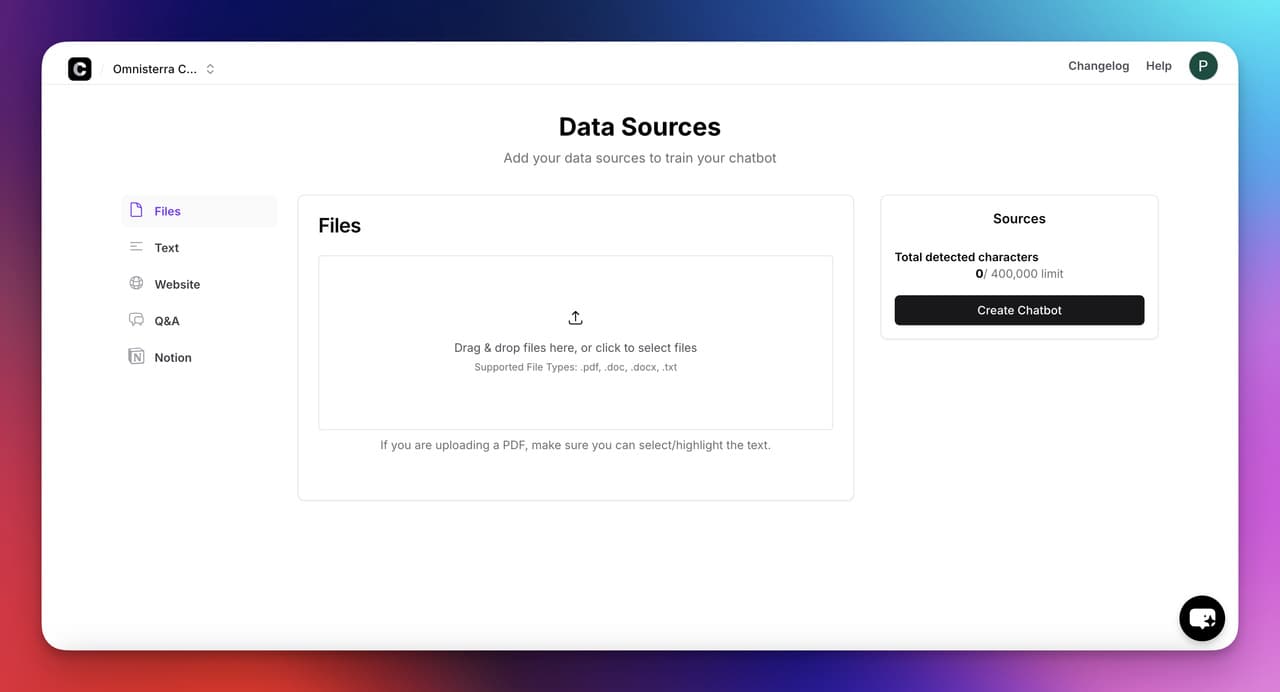 the Data Sources on the dashboard of Chatbase