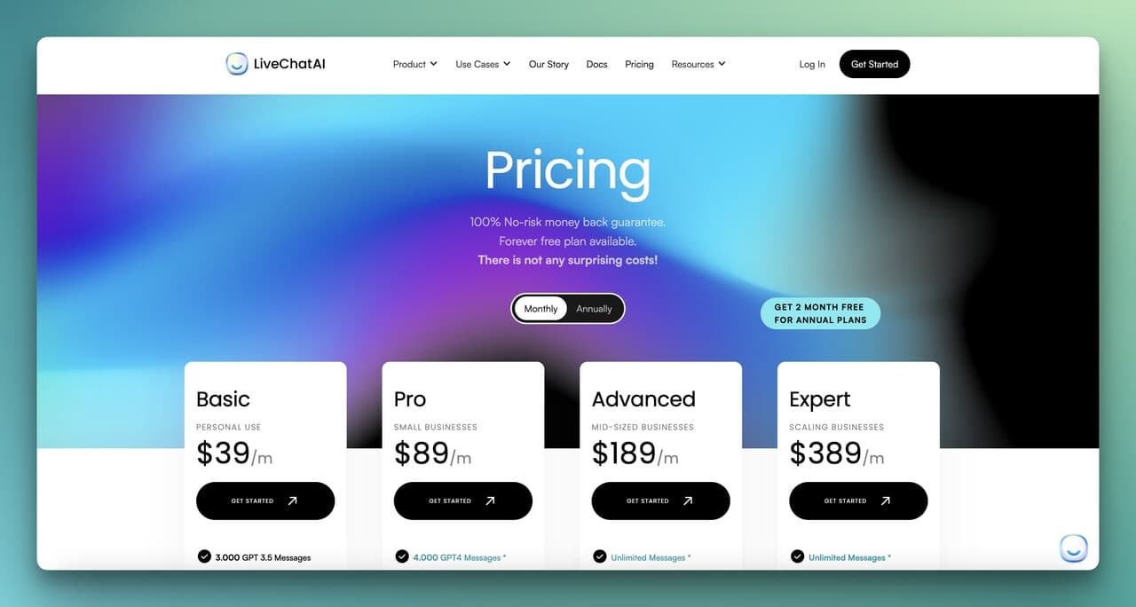the pricing of LiveChatAI