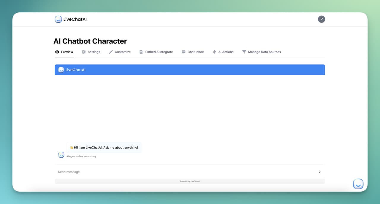 the preview section on LiveChatAI