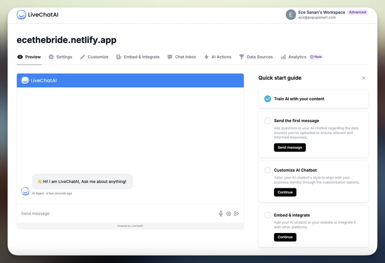 Train AI chatbot with imported website content on LiveChatAI