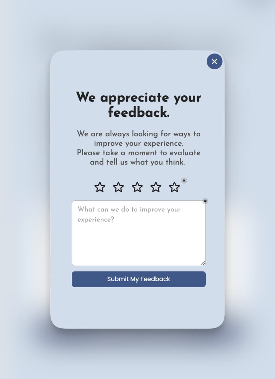 Feedback popup form example collecting customer survey input