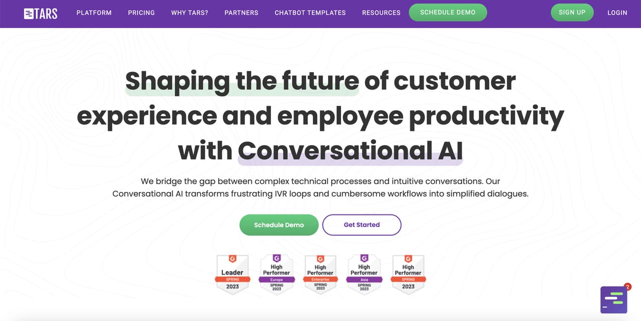 the homepage of Tars Chatbot