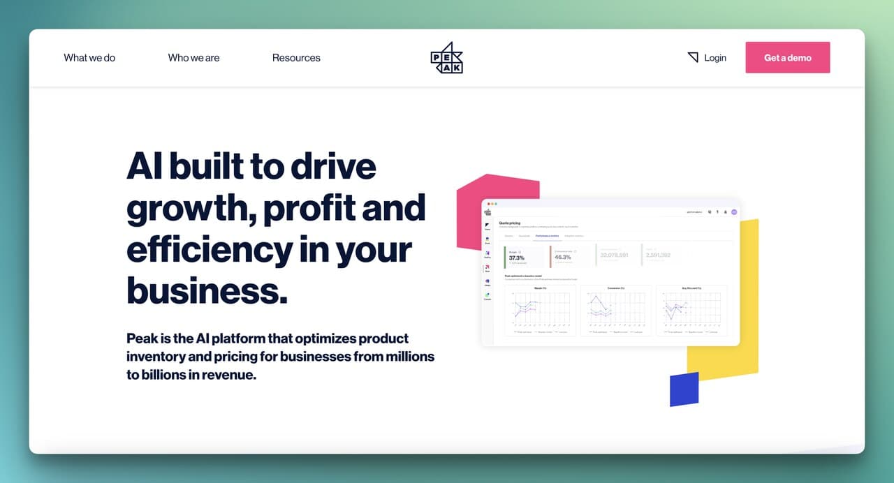 the homepage of Peak.ai
