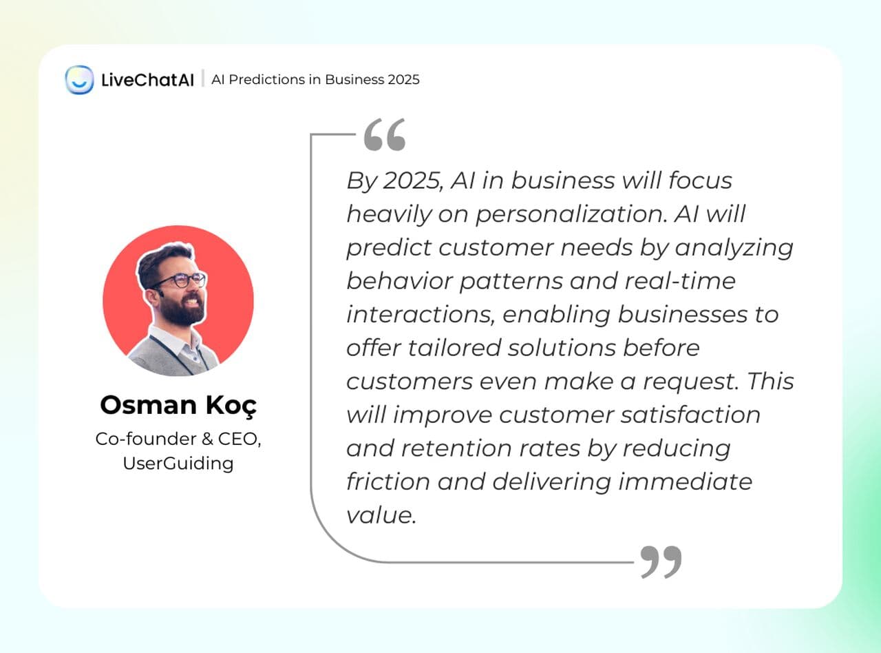 the prediction of Osman Koc from UserGuiding about AI predictions in business for 2025