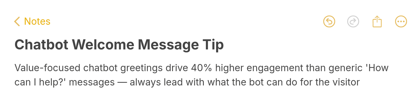 Tip showing value-focused chatbot greetings drive 40 percent higher engagement than generic messages