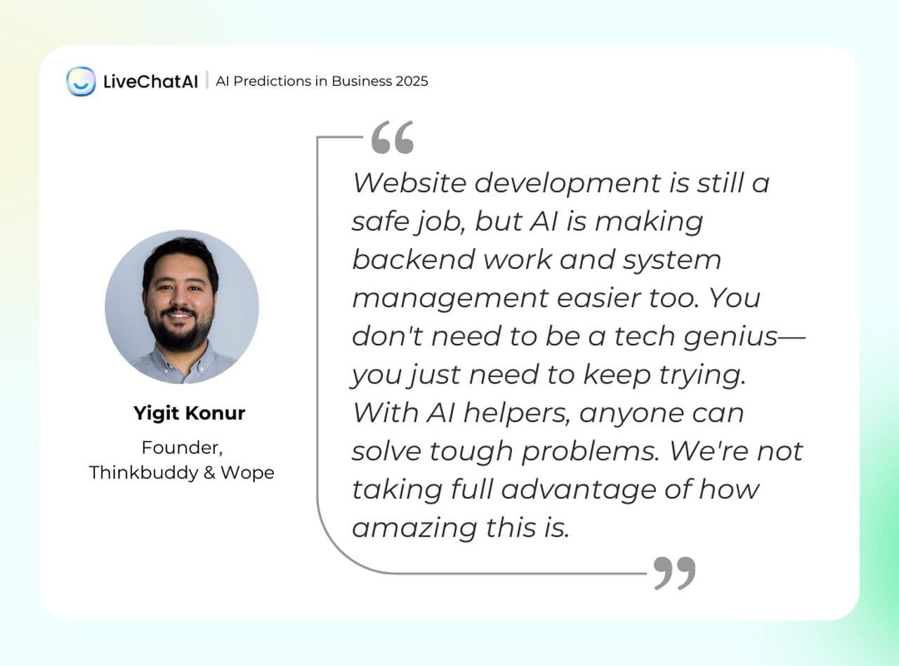 the comment of Yigit Konur about AI's making the BE system and works easier