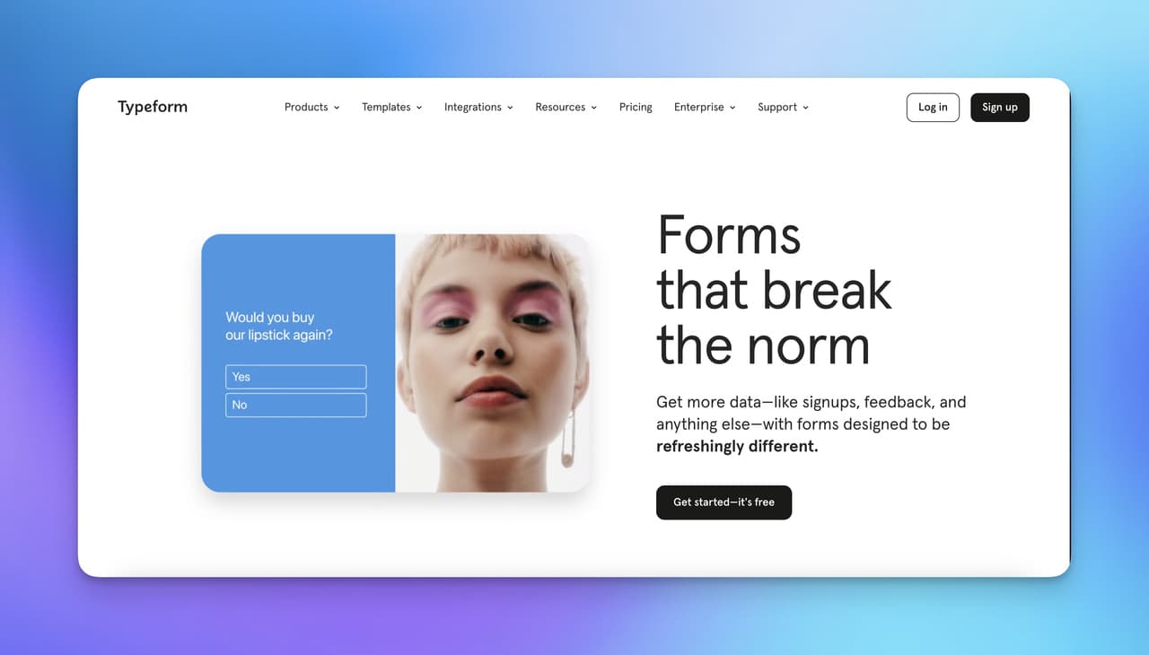 the homepage of Typeform with an interactive background
