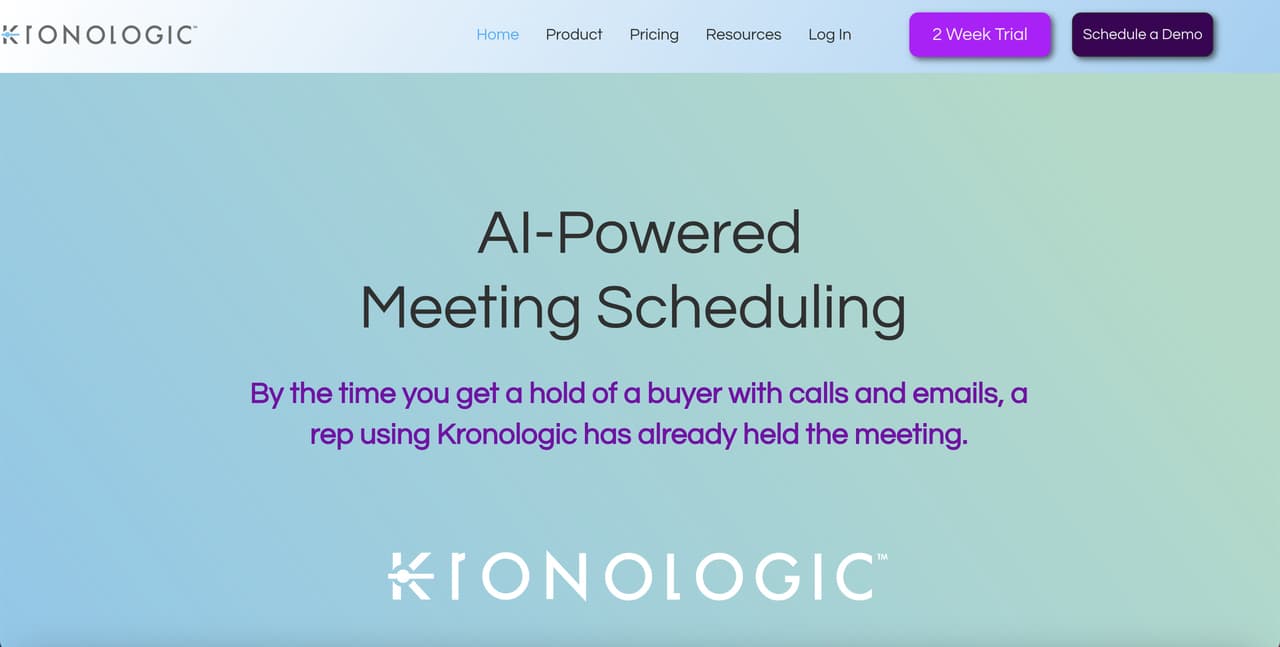 the homepage of Kronologic with a fair green background