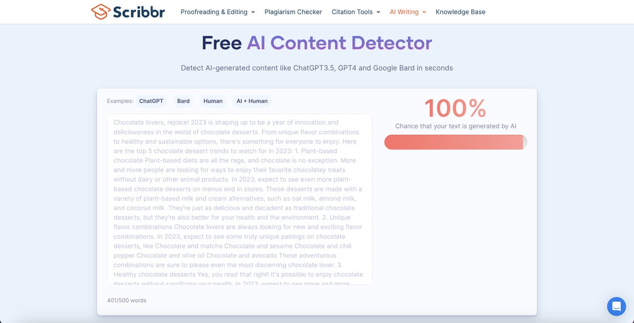 the application of Scribbr Free AI Content Detector