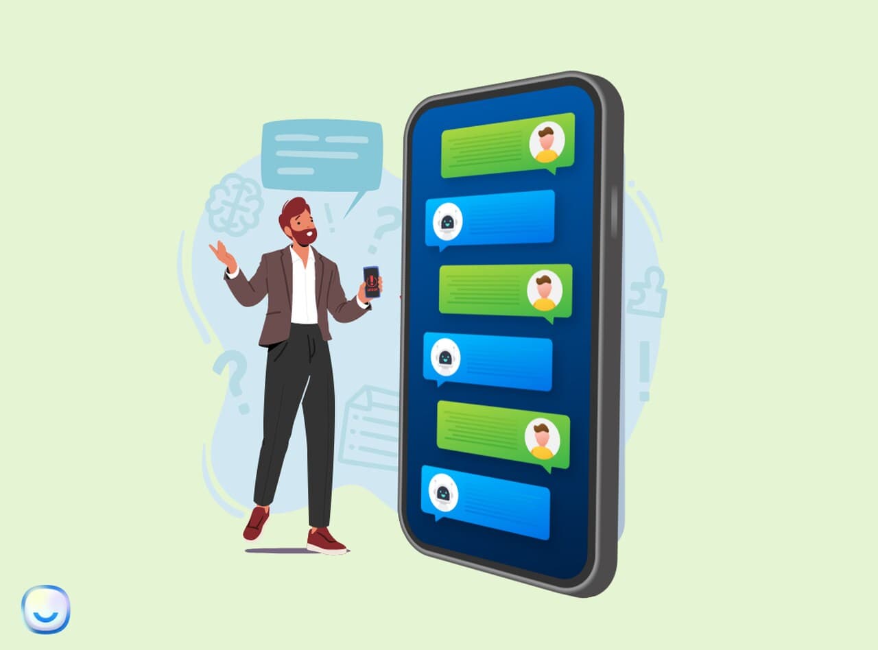 the FAQ chatbot representation with a figure on a green background