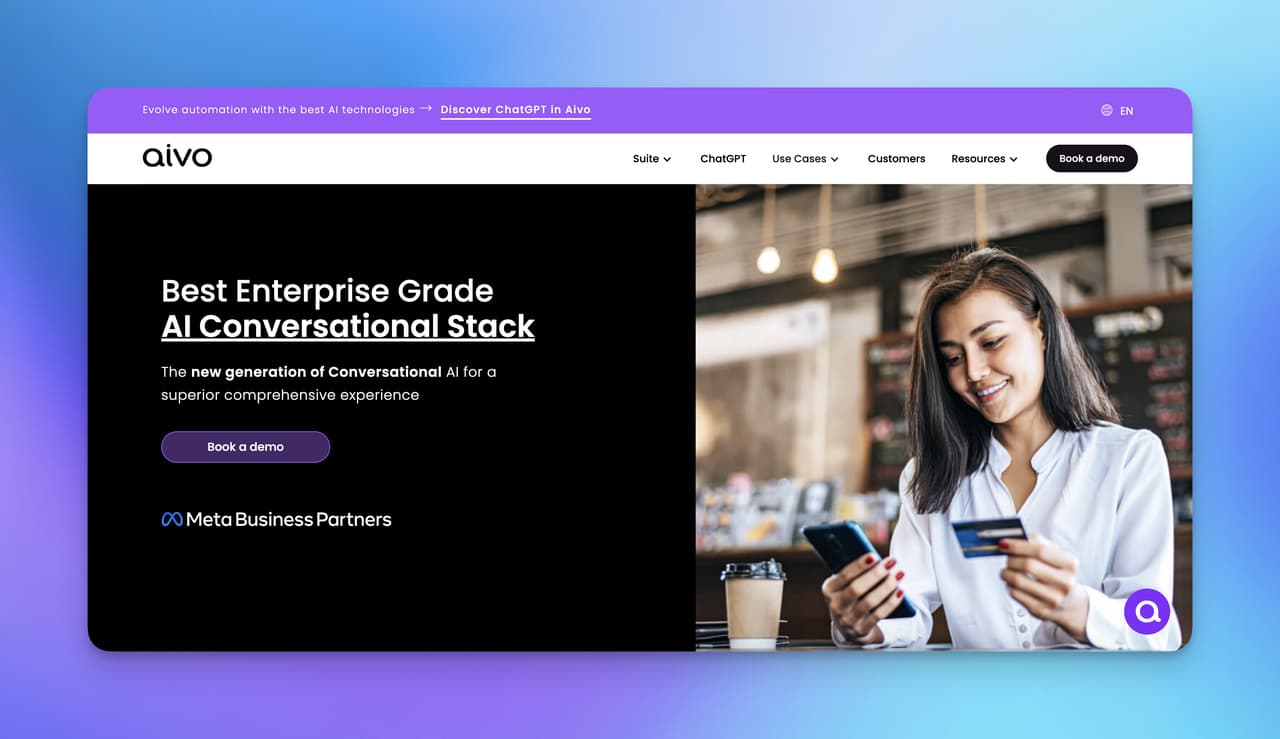 the landing page of Avio which is a chatbot sample