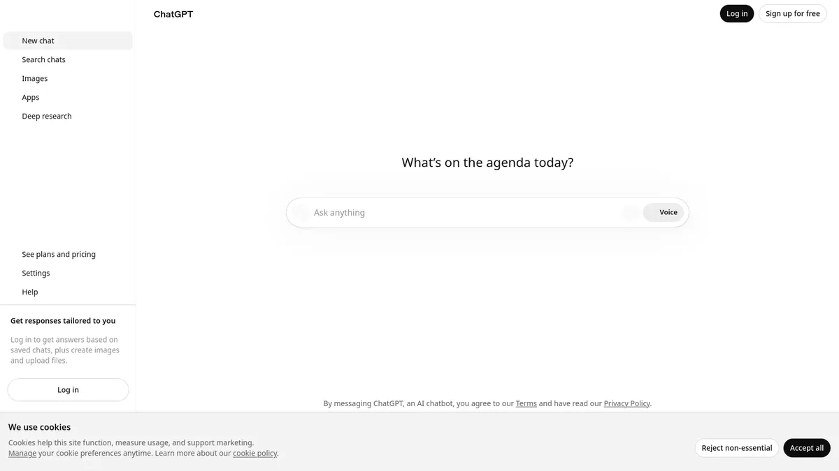 ChatGPT homepage showing the conversational AI assistant interface used by teachers in 2026