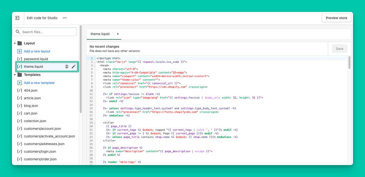 Paste the chatbot script in the Shopify theme.liquid file