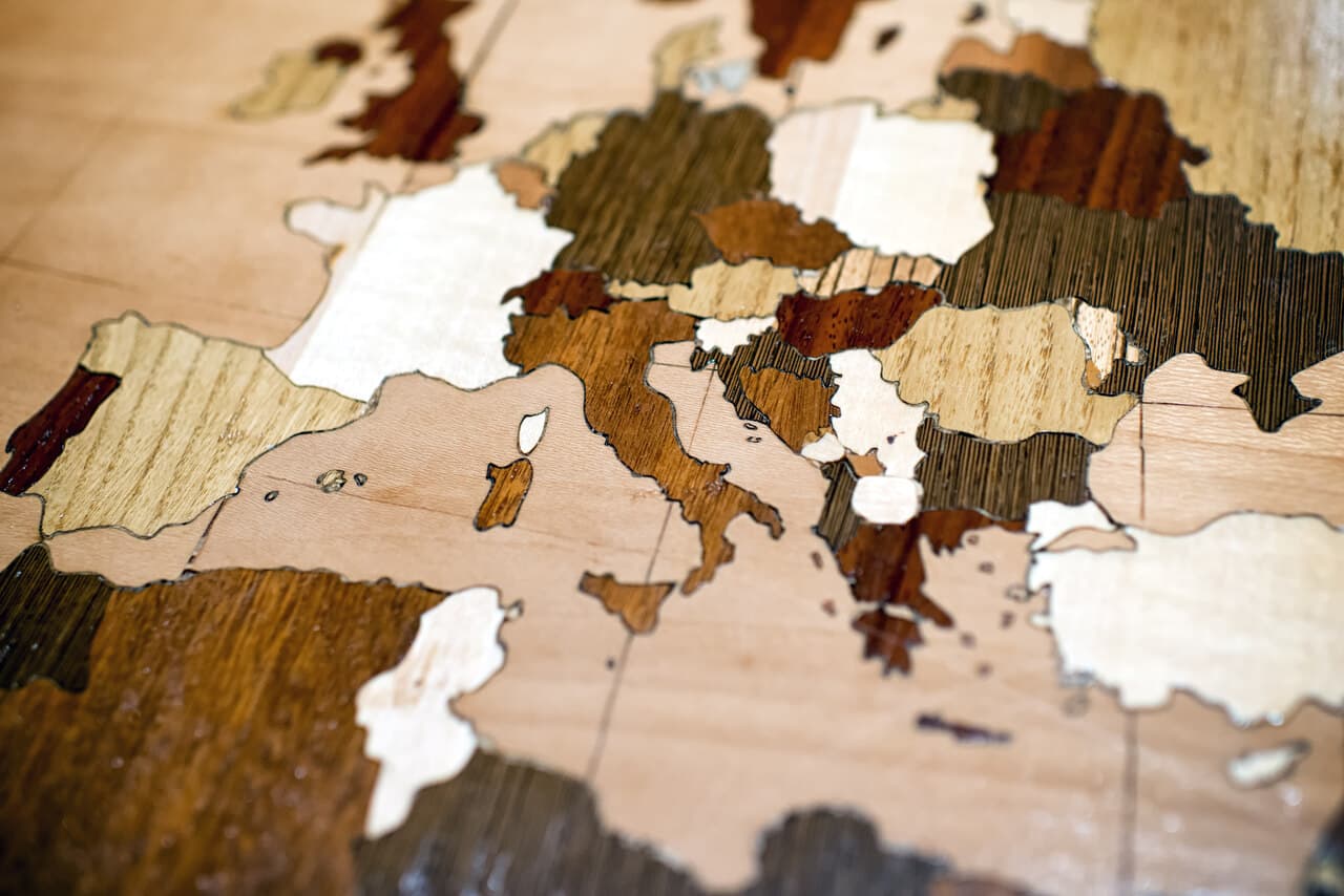 wooden world map to emphasize regions