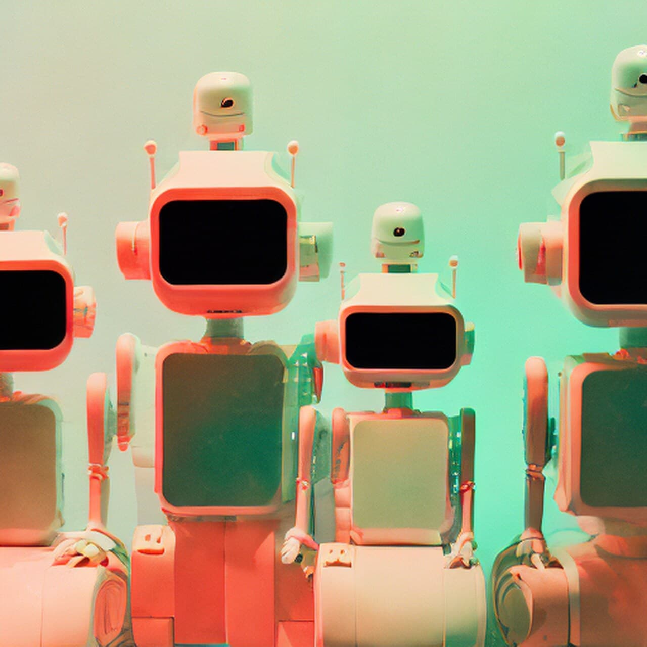 robots standing and looking at the camera