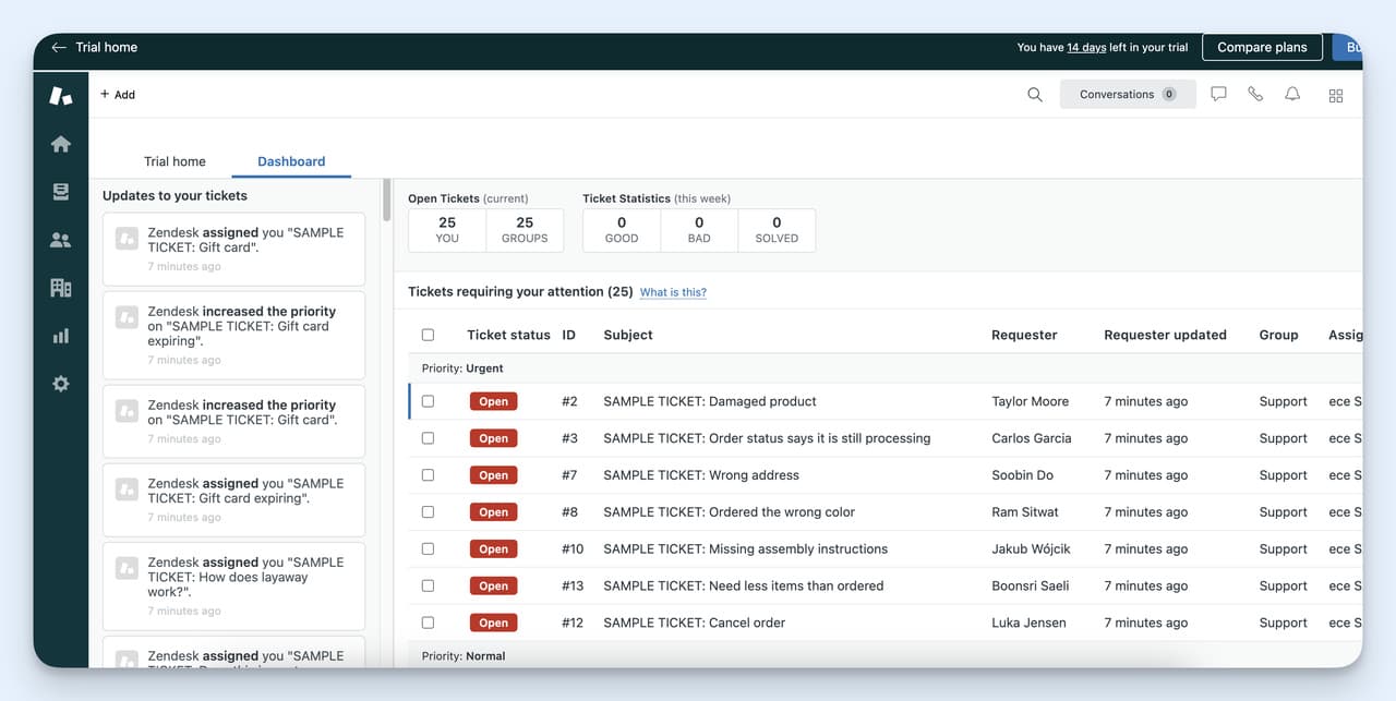 Freshdesk alternative: Zendesk ticketing workspace with unified agent view