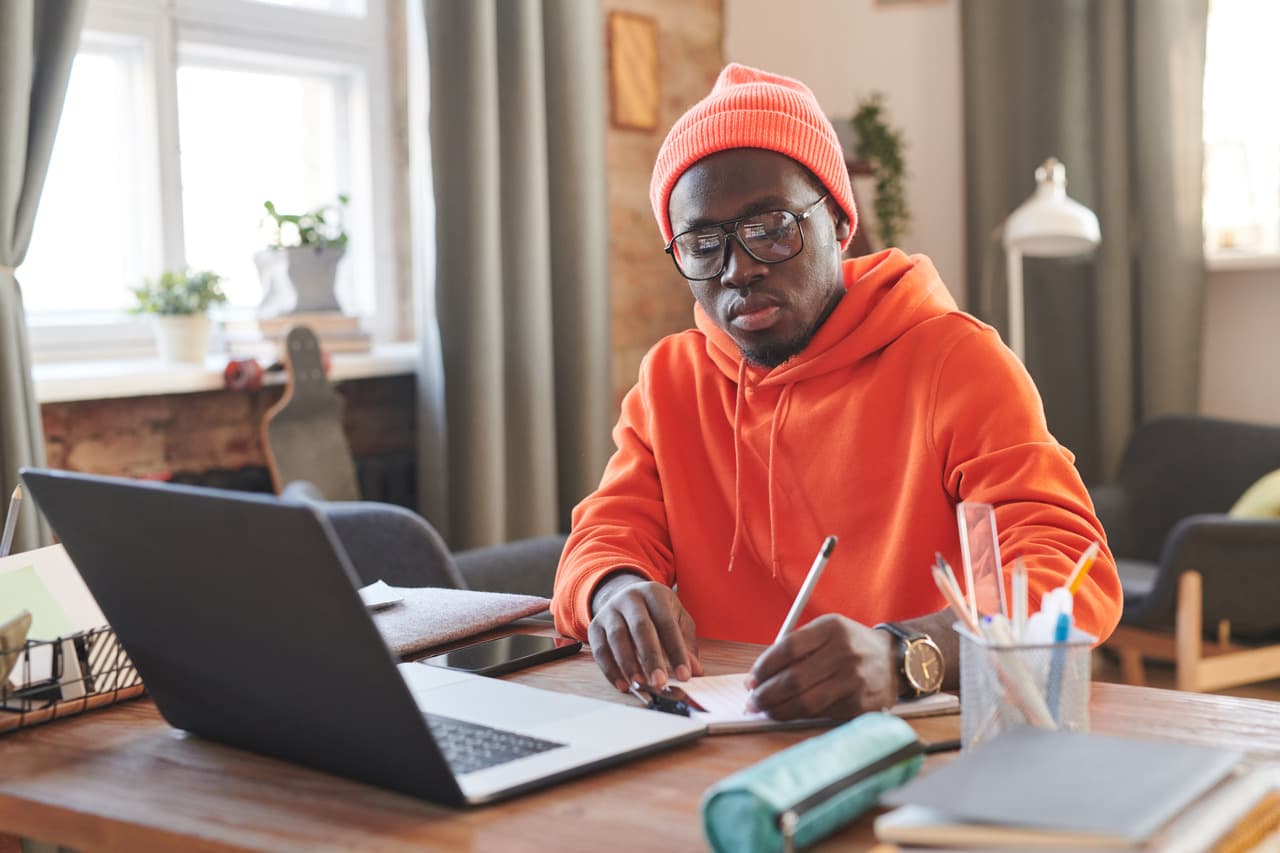 a student studying and doing homework