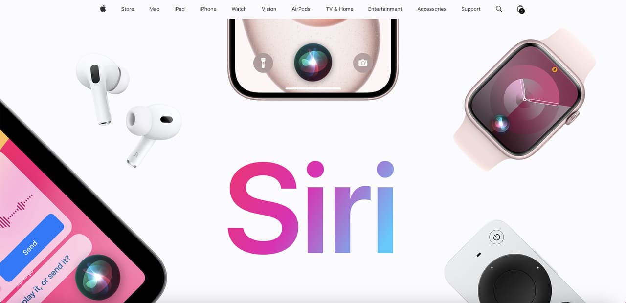 the homepage of Apple's Siri
