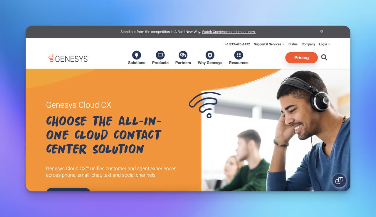 the homepage of Genesys Cloud CX as a sample for paid LivePerson alternative