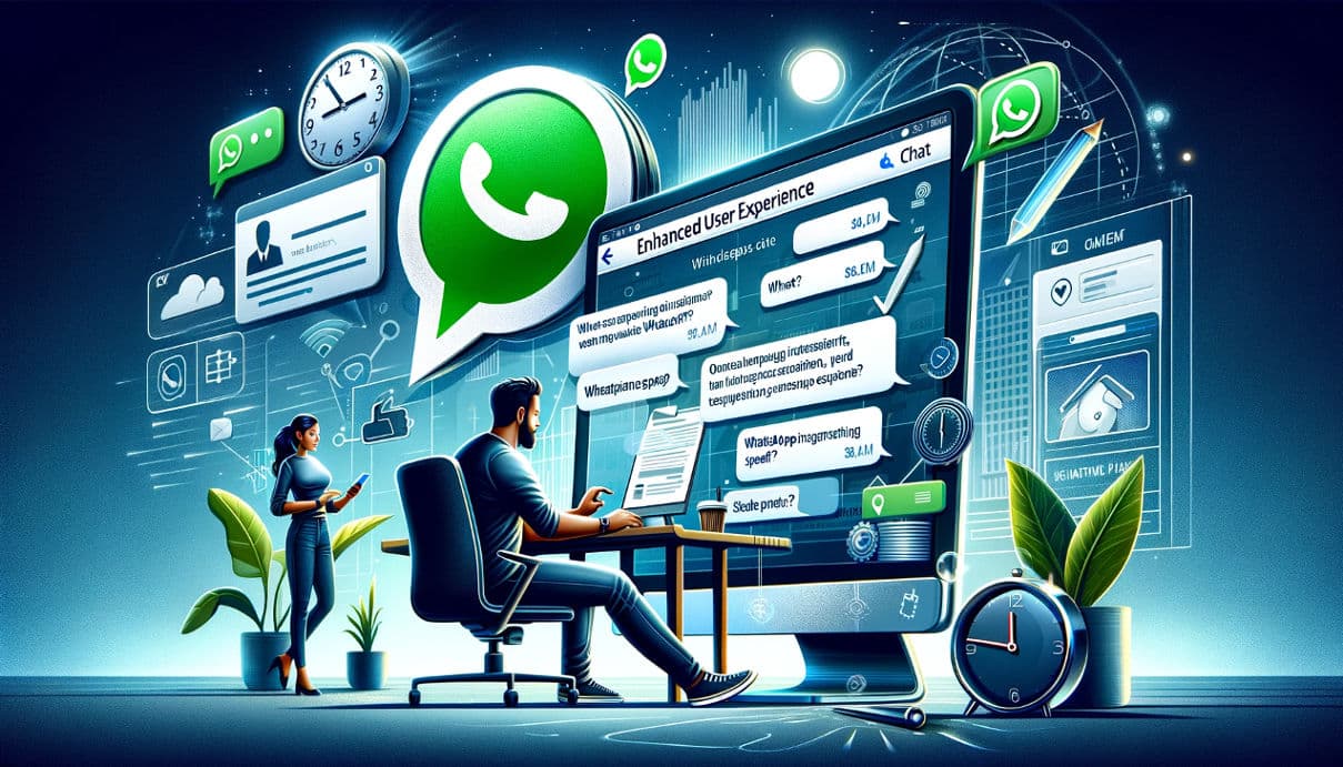 A man working on a giant screen uses WhatsApp messenger app