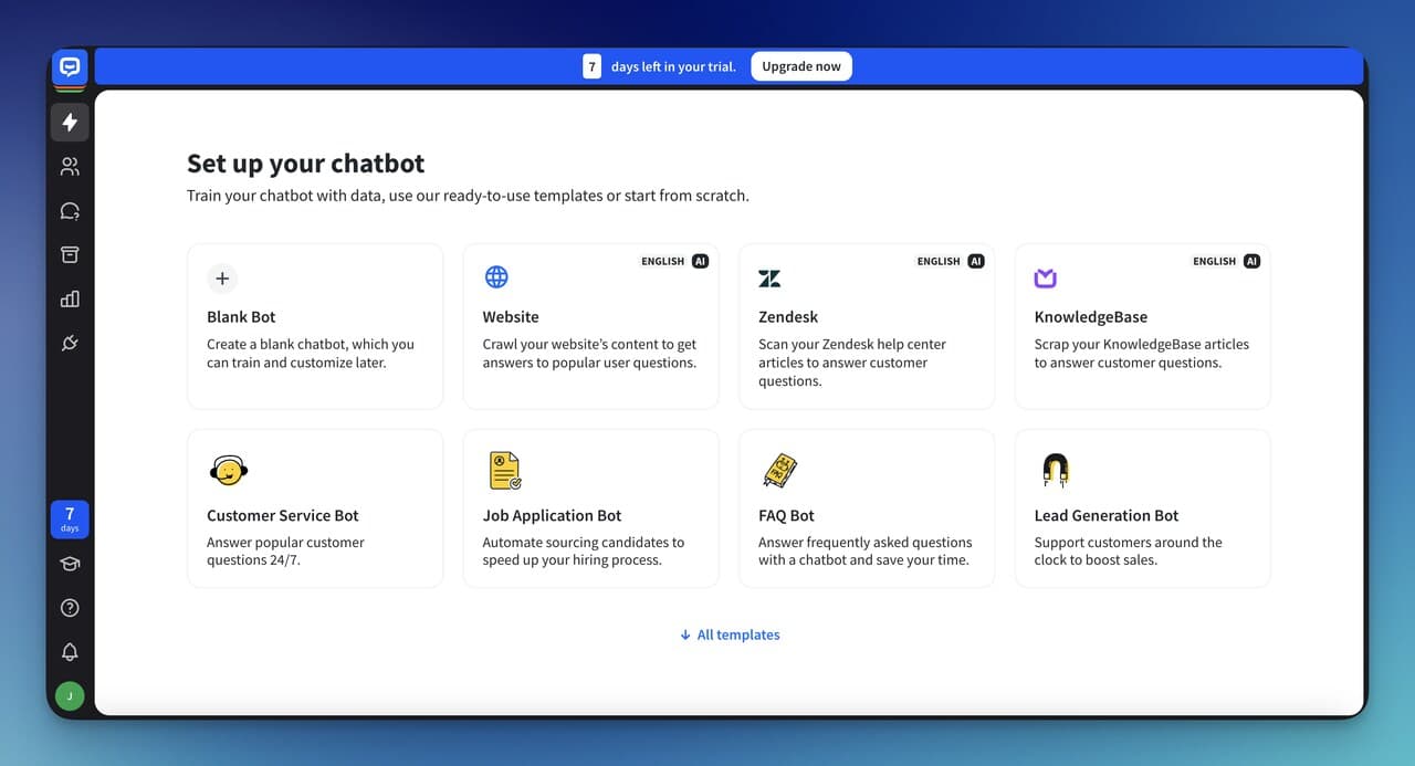 the dashboard of ChatBot