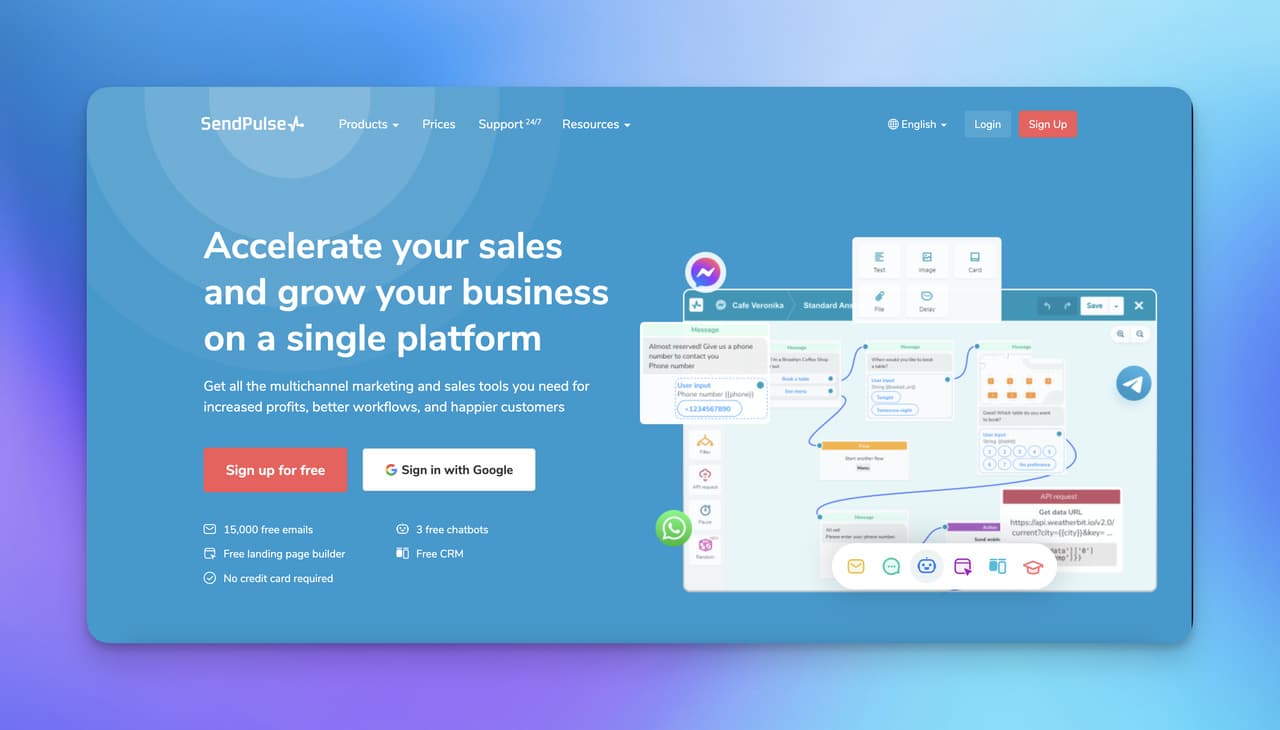 the homepage of SendPulse with its motto