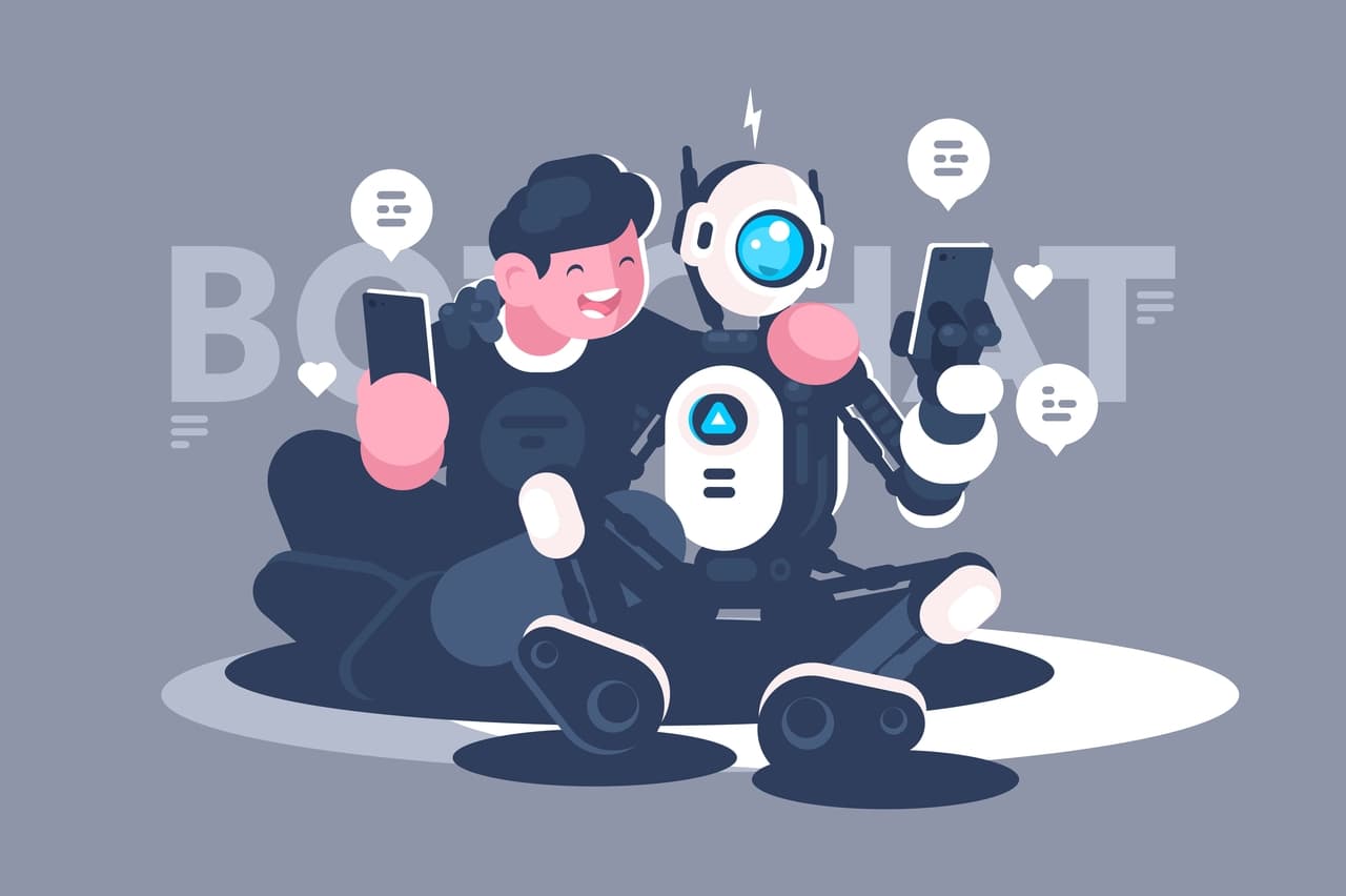 a person learning and interacting with a chatbot