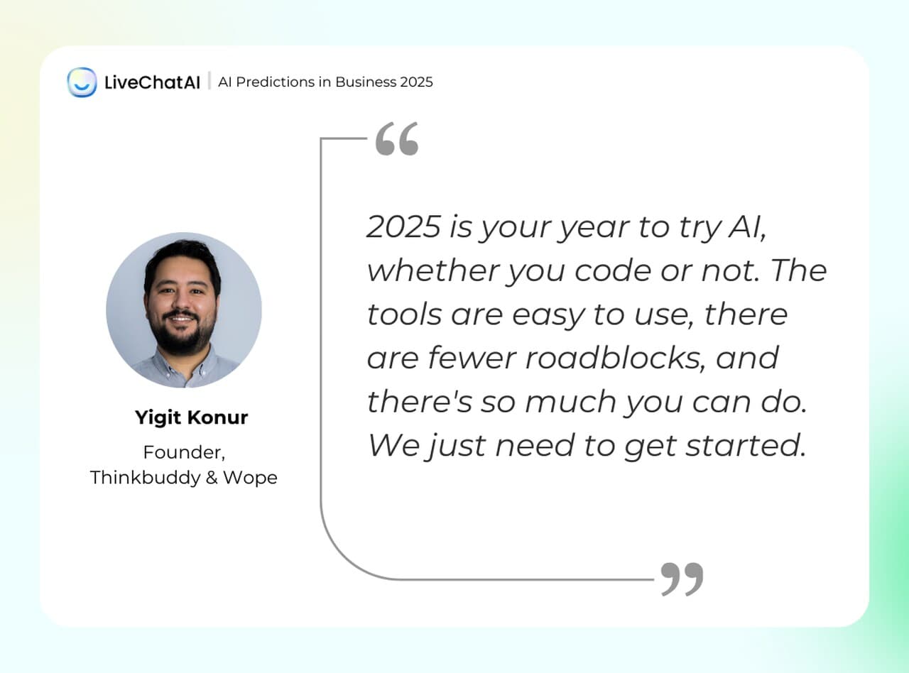 the prediction of Yigit Konur to encourage everyone to use AI in 2025 for businesses