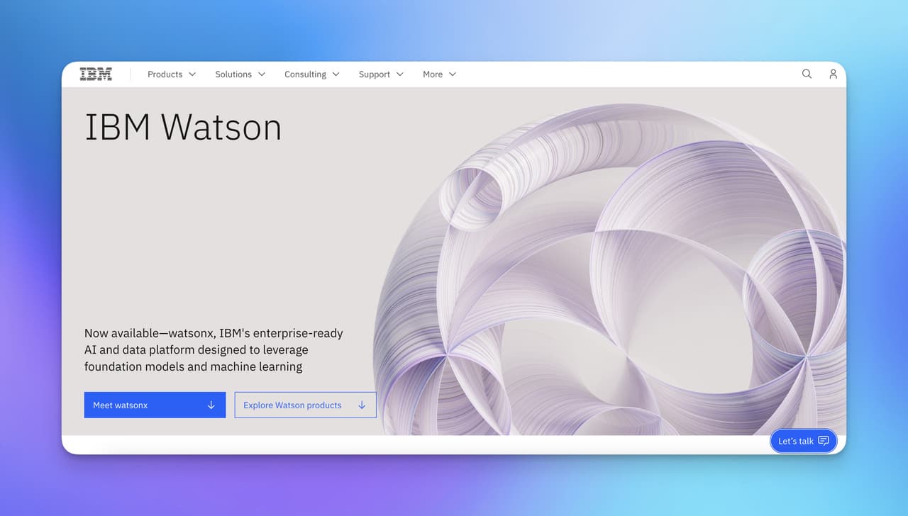 the IBM Watson page with a chic design and explanations