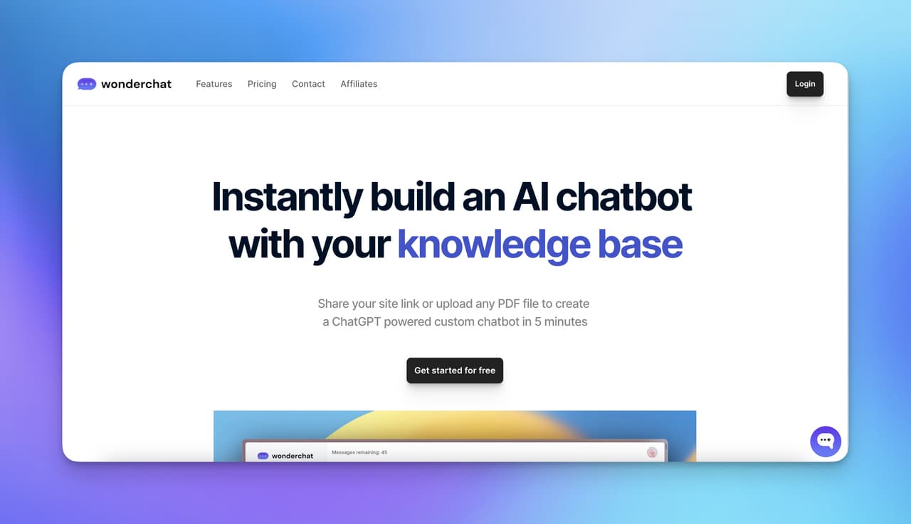 the homepage of Wonderchat which is a platform that serves a lot for users