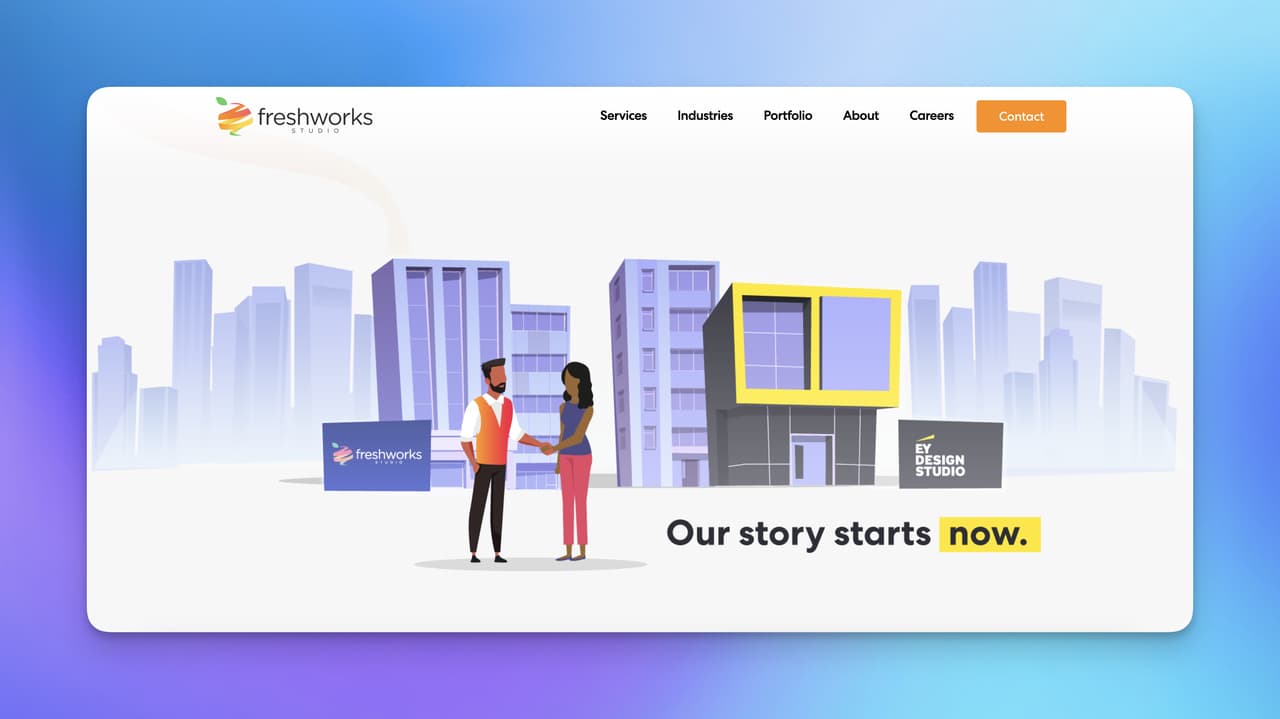 the homepage of Freshworks, which is a platform of Freshchat and Freshdesk
