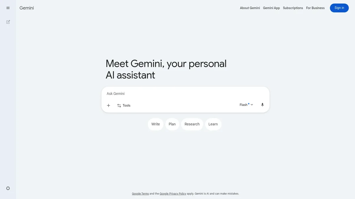 Google Gemini homepage with the Meet Gemini your personal AI assistant prompt box for educators