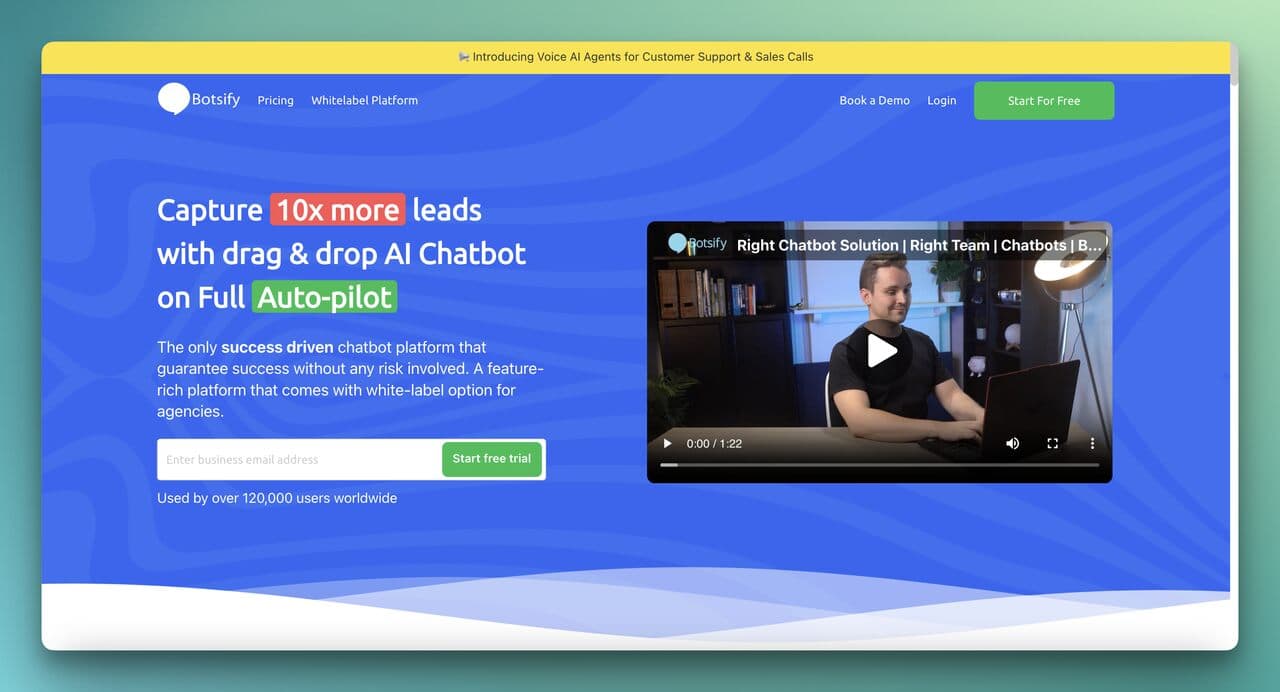Botsify white-label chatbot platform homepage for agencies and resellers