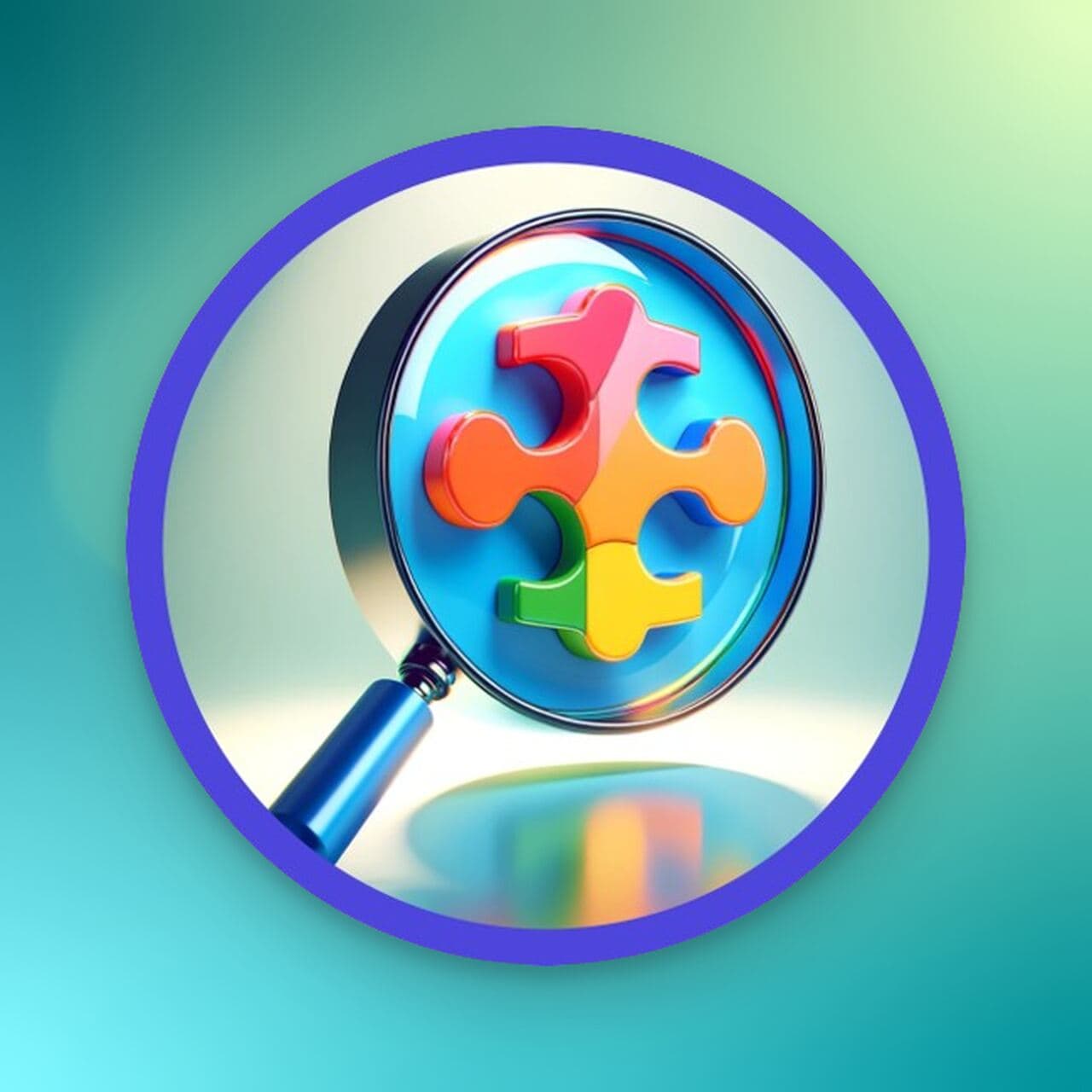 the piece of puzzle with a magnifying glass to represent search